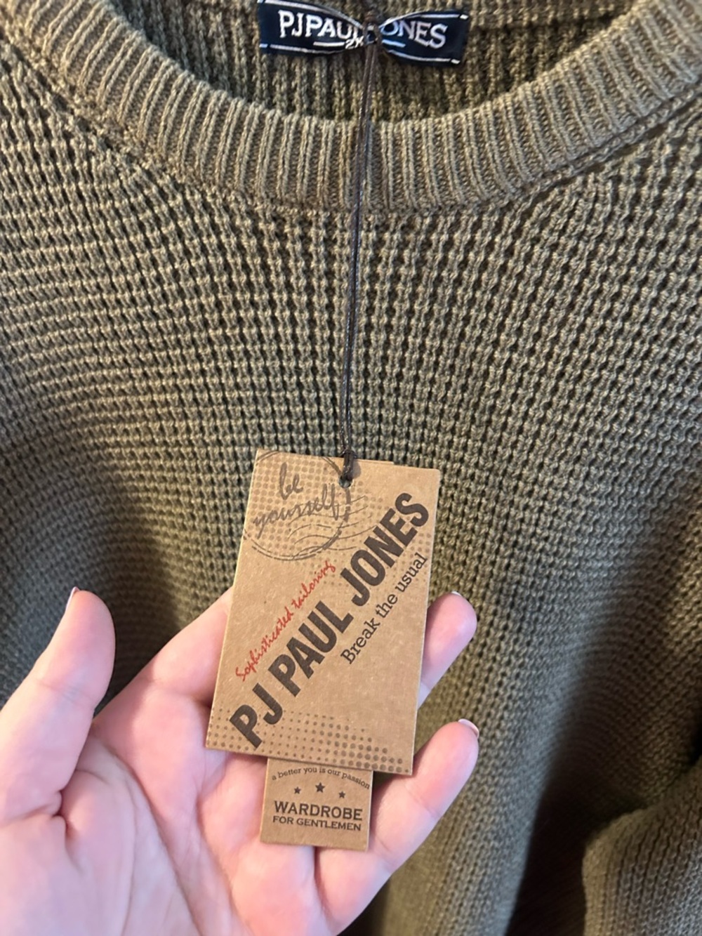 Olive Green Waffle Knit Sweater - Men’s 2XL - Picture 3 of 3